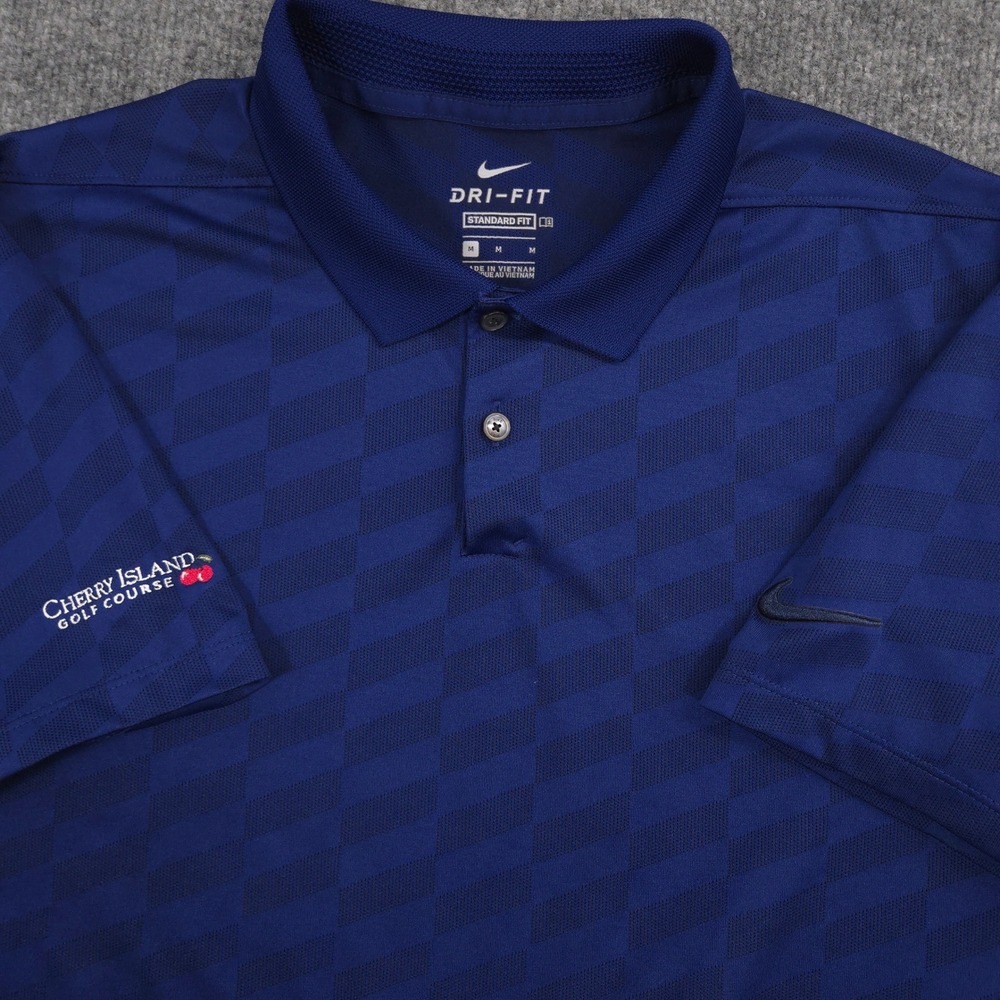 Nike Vapor Golf Polo Shirt Mens M Blue Dri-Fit Vented Cherry Island Golf Course